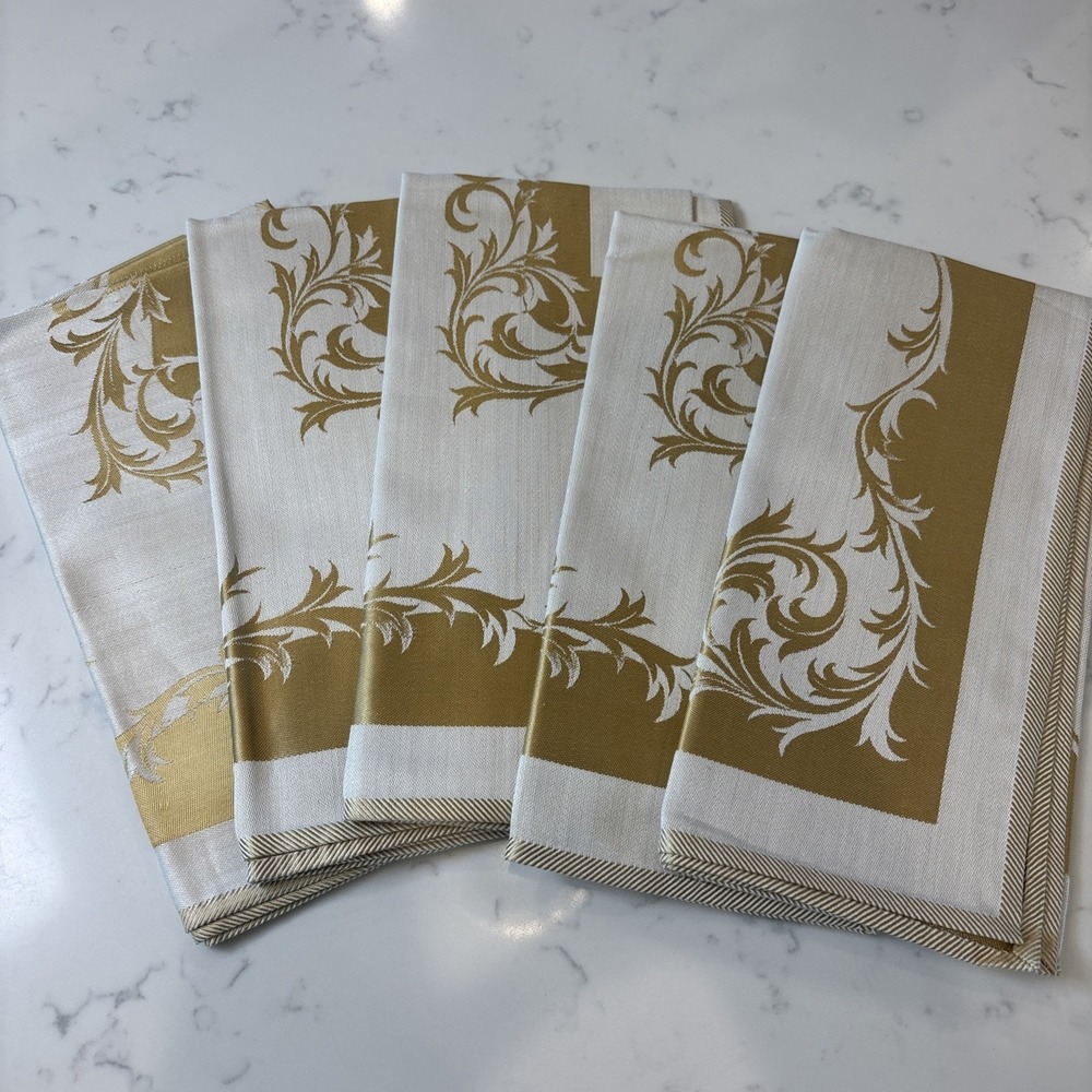 Vintage Jacquard Cloth Napkins Made in Japan 19x19 Yellow Gold Fabric Gorgeous